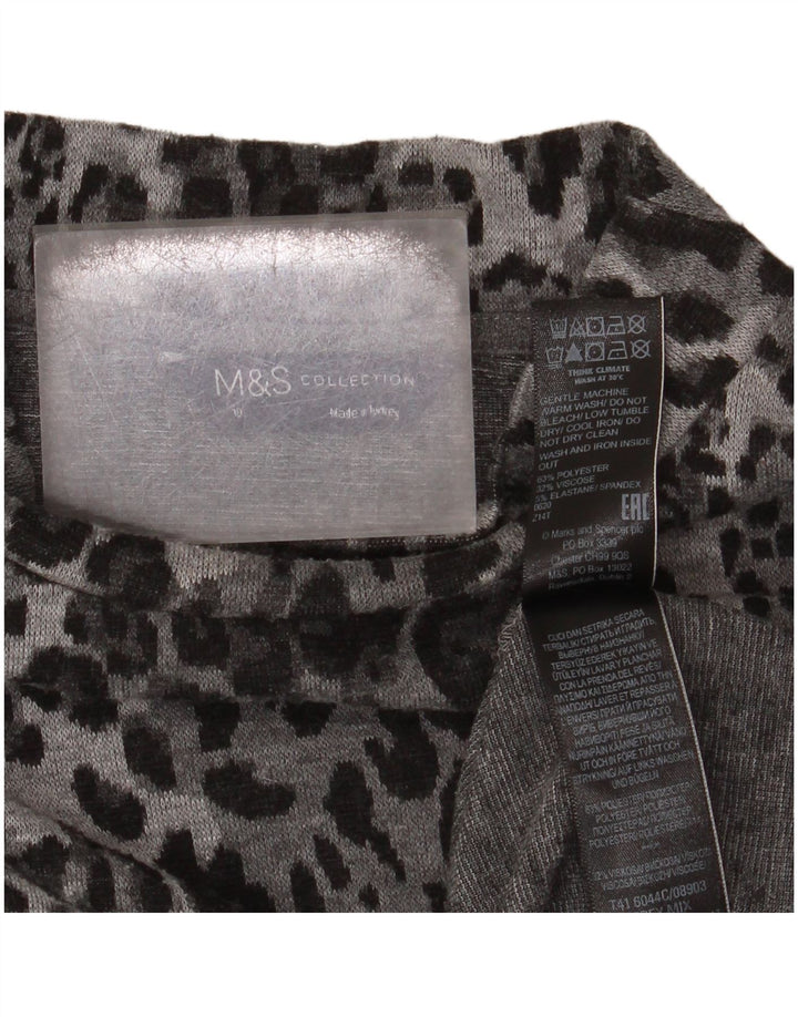Marks & Spencer Damen Top Langarm UK 10 Small Grau Animal Print