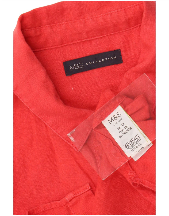 MARKS & SPENCER Damen Ärmelloses Hemd UK 12 Mittelrosa Leinen