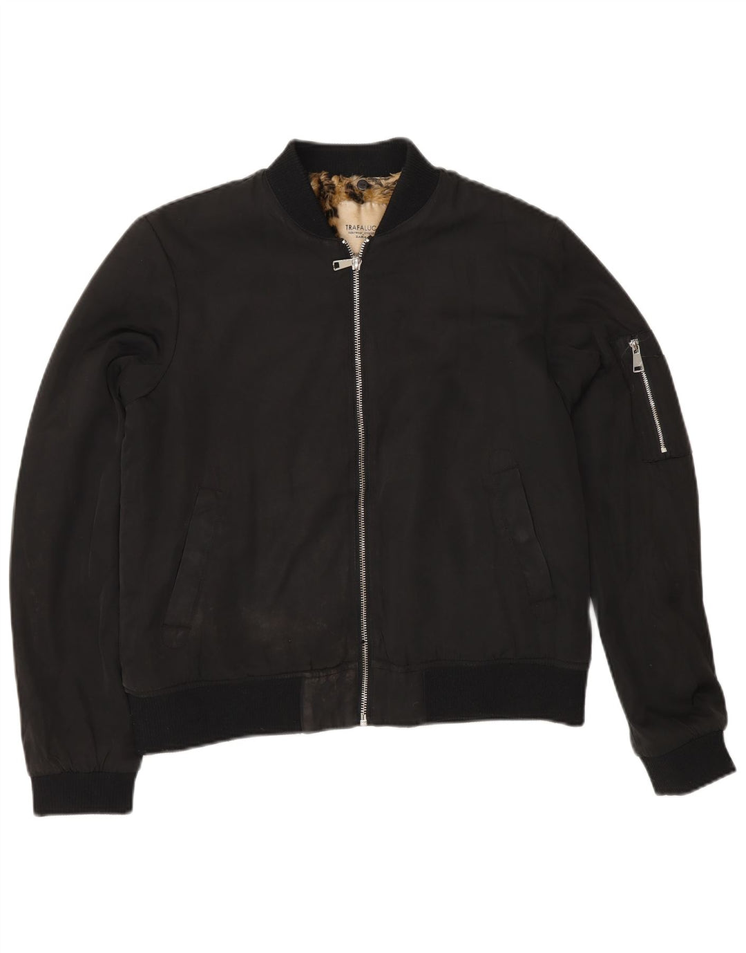 Zara Damen Sherpa Bomberjacke UK 14 Medium Schwarz Polyester