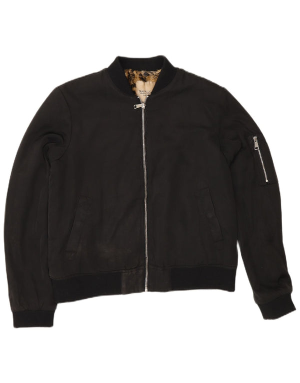 Zara Damen Sherpa Bomberjacke UK 14 Medium Schwarz Polyester