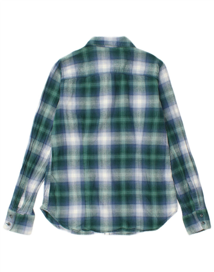 EDDIE BAUER Damen Flanellhemd UK 10 Small Green Check Baumwolle