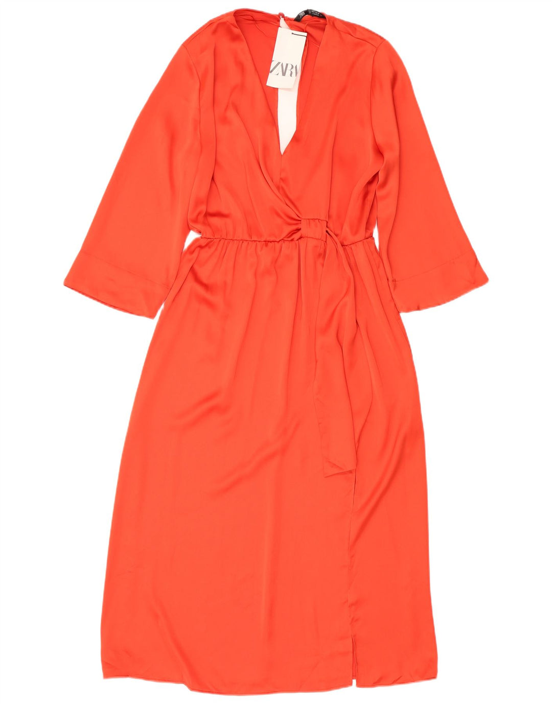 ZARA Damen-Maxikleid mit 3/4-Ärmeln, Gr. 40, Orange, Polyester