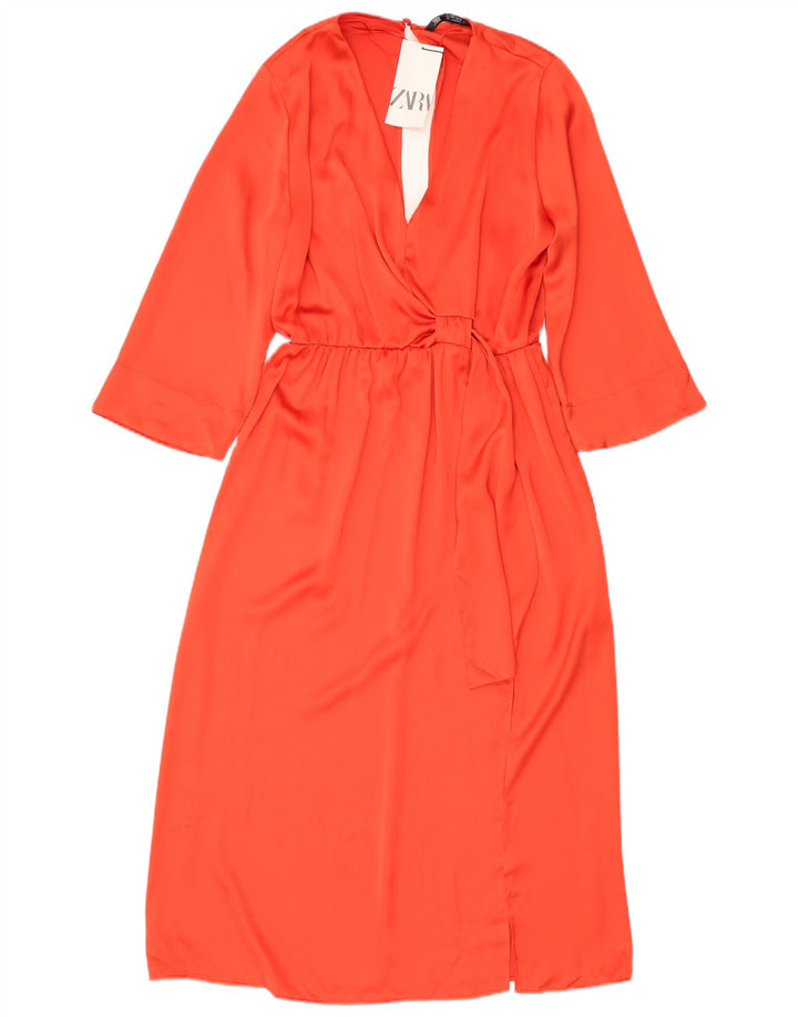 ZARA Damen-Maxikleid mit 3/4-Ärmeln, Gr. 40, Orange, Polyester