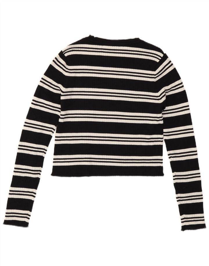 Zara Damen Crop Top Langarm UK 12 Medium Schwarz gestreift