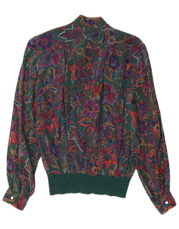 Santini Damen-Pullover-Hemdbluse, Gr. 44, groß, grün, geblümt