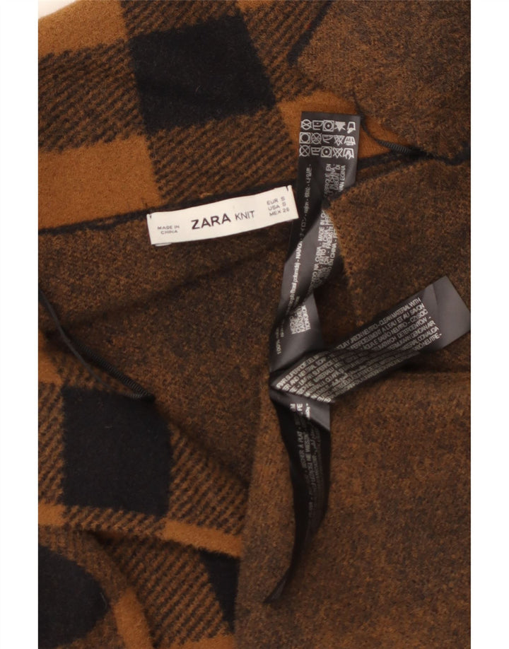 Zara Damen Übergroßer Mantel UK 10 Kleines braunes Gingham-Nylon