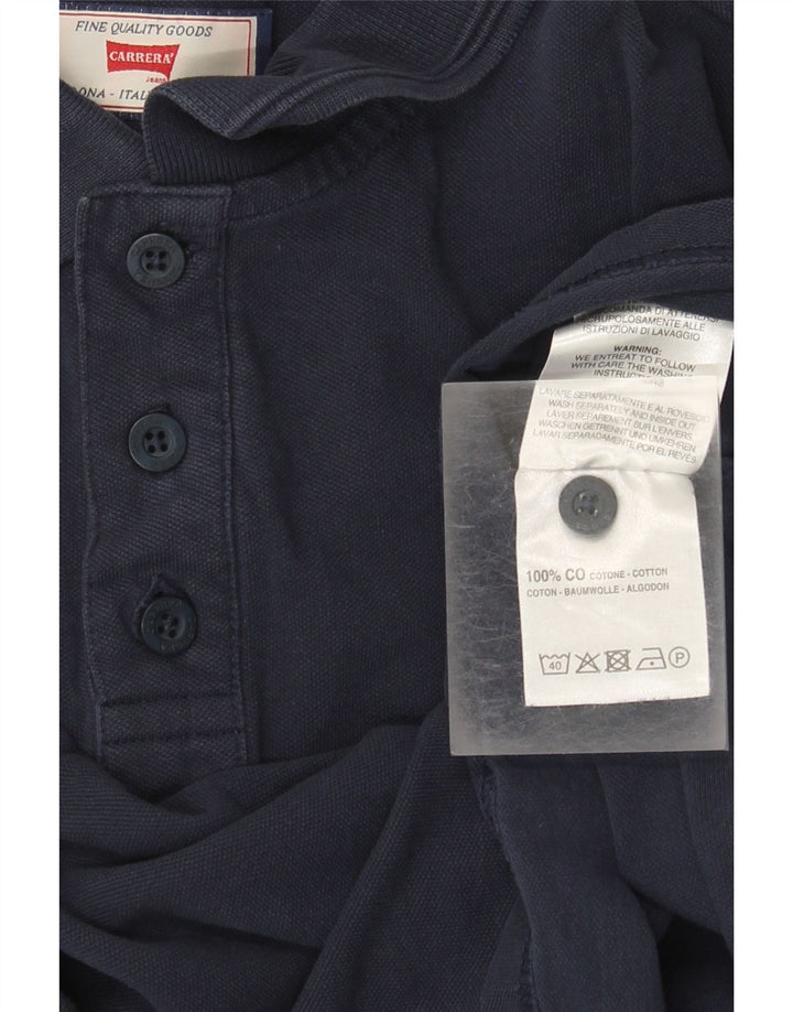 Carrera Herren-Langarm-Poloshirt aus mittelblauer, normaler Baumwolle