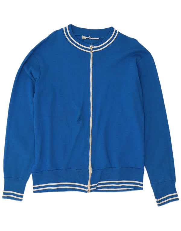 Vintage Mens Full Zip Cardigan Sweater Large Blue Polyethylene