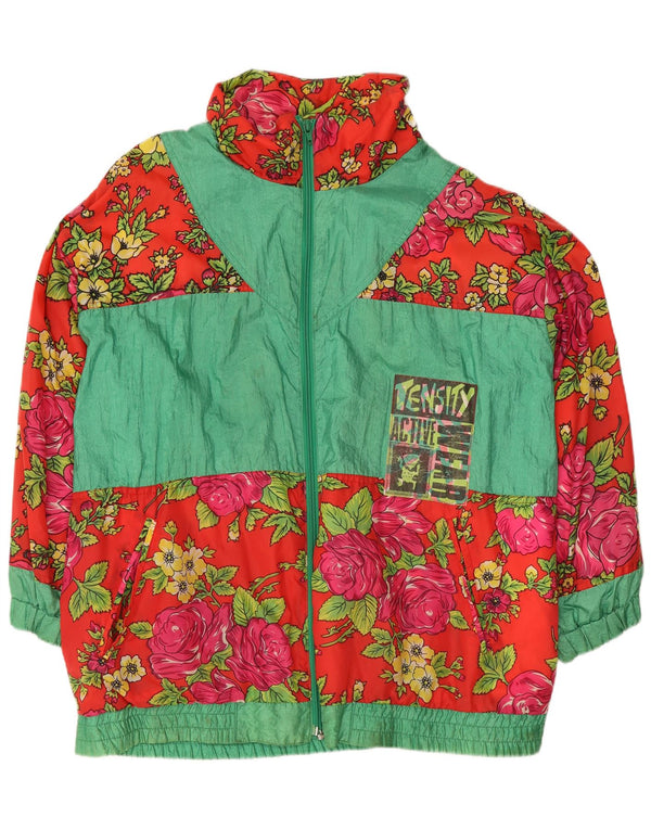 Vintage Damen Grafik-Trainingsanzug-Top-Jacke EU 42/44 Großes rotes Blumenmuster