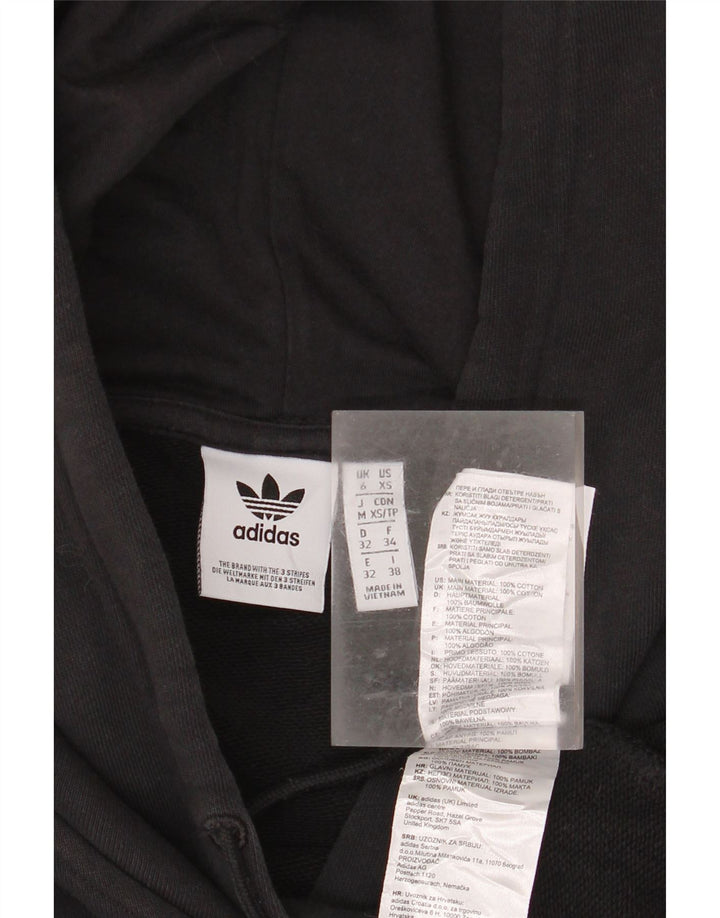 ADIDAS Damen Übergroßer Crop Hoodie Pullover UK 6 XS Schwarze Baumwolle