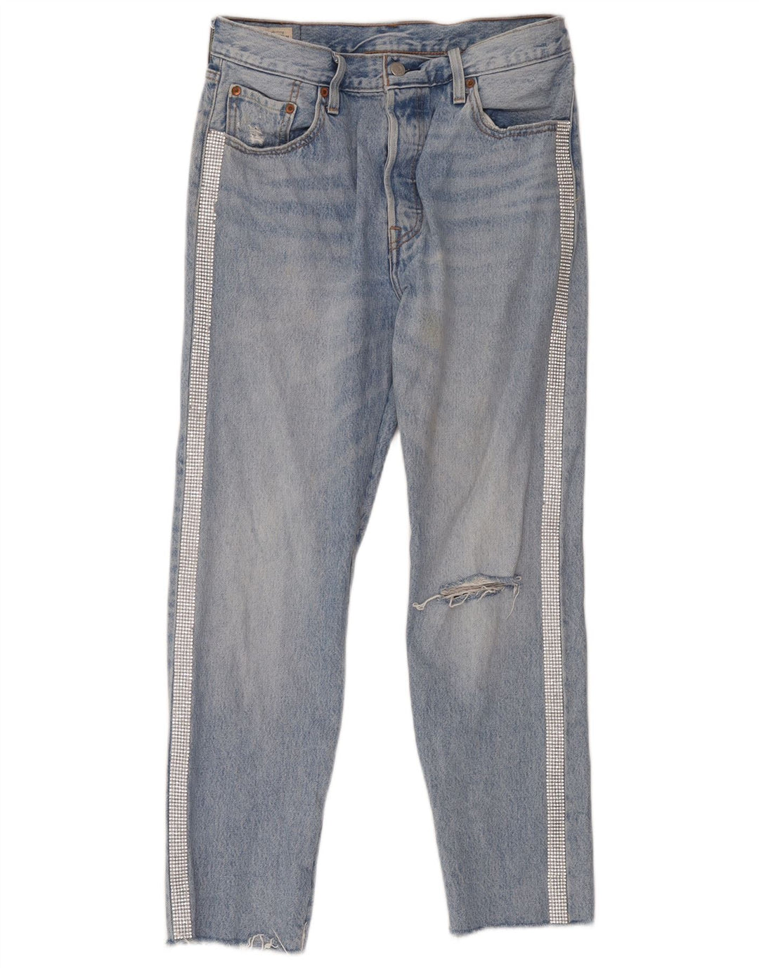Levi's Damen 501 Distressed Straight Jeans W29 L28 Blaue Baumwolle