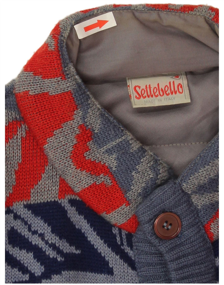 Settebello Herren-Strickjacke, groß, blaue geometrische Wolle