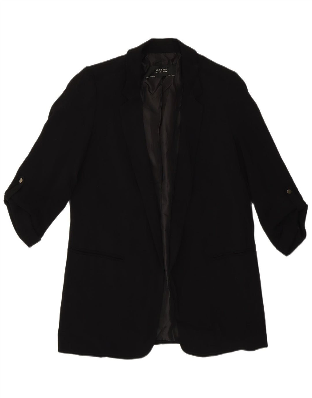 Zara Damen-Blazer mit 3/4-Ärmeln, offen, Gr. 10, Größe S, Schwarz, Polyester