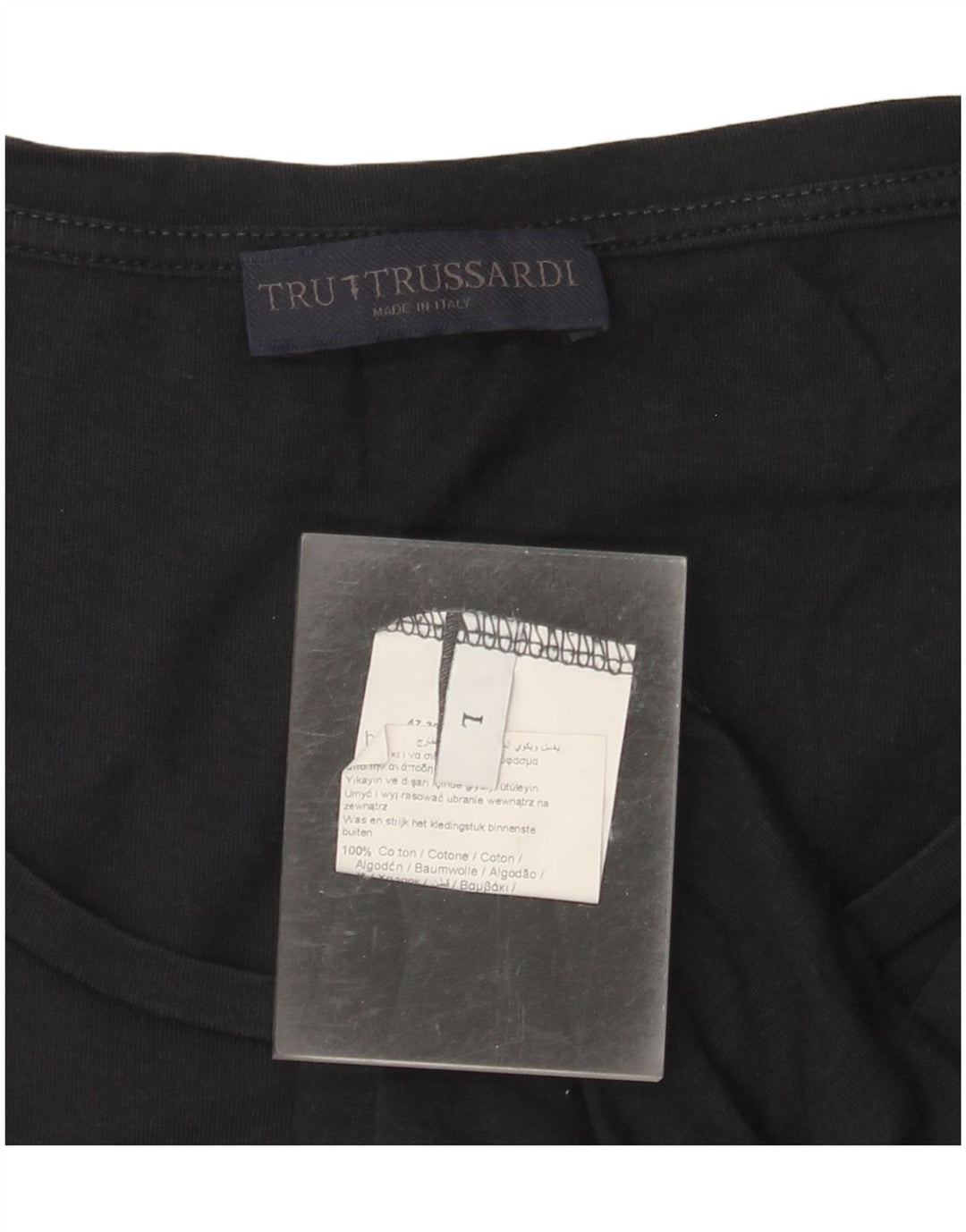 TRUSSARDI Damen Grafik-T-Shirt-Oberteil UK 16 Large Schwarz Baumwolle