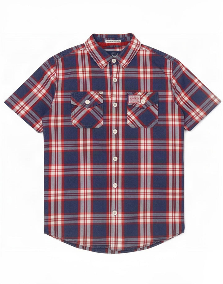 Superdry Herren Kurzarmhemd Mittelblau karierte Baumwolle