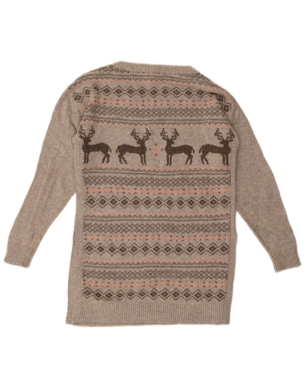 Fat Face Damen-Pullover mit U-Boot-Ausschnitt, Größe S, Grau, Fair-Isle-Baumwolle