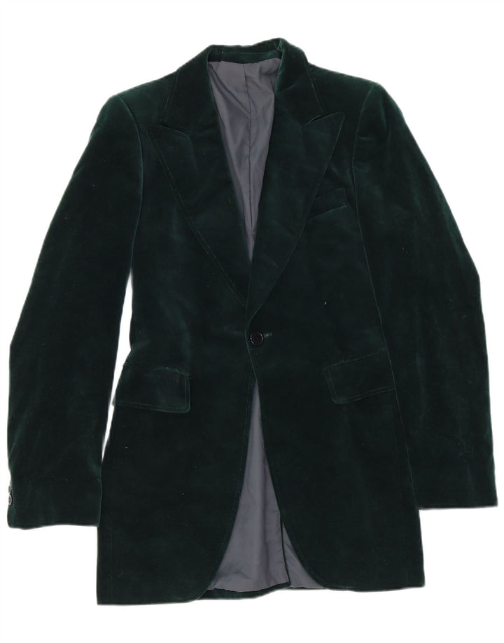 Vintage Herren 1 Knopf Samt Blazer Jacke UK 36 Small Grün