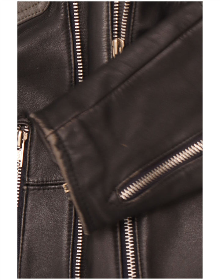 MQP Herren-Leder-Bikerjacke, UK 46 3XL, schwarzes Colourblock-Leder