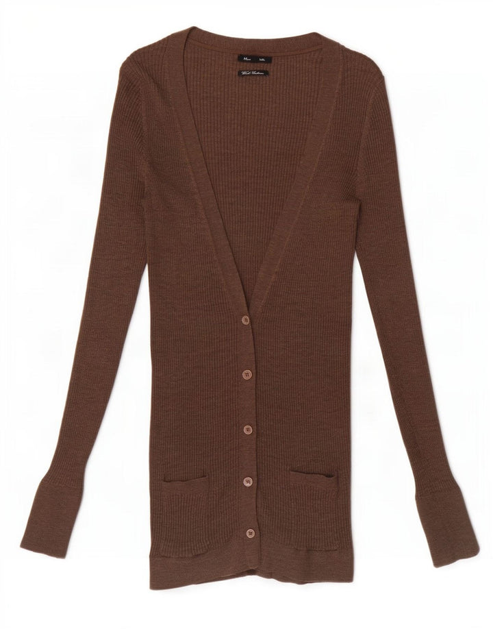 Massimo Dutti Damen-Longline-Cardigan-Pullover UK 10 Kleine braune Wolle