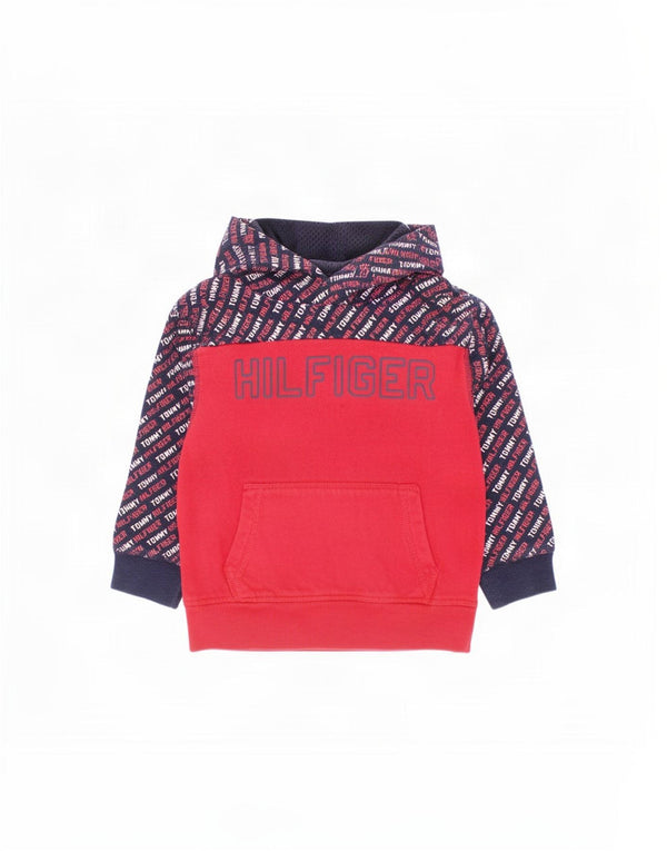 Tommy Hilfiger Kapuzenpullover mit Grafik für Jungen, 2–3 Jahre, rote Farbblock-Baumwolle