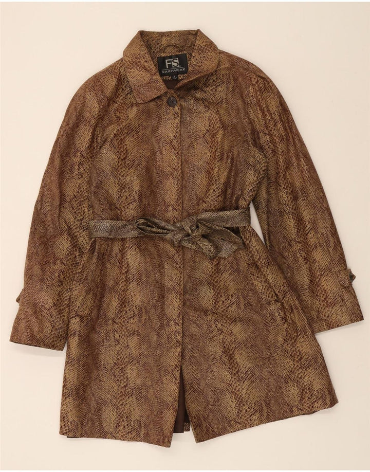 VINTAGE Womens Overcoat UK 10 Small Brown Animal Print Polyester Vintage Vintage and Second-Hand Vintage from Messina Hembry 