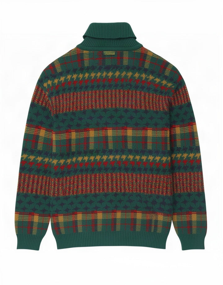 Vintage Herren Rollkragenpullover Mittelgrün gestreift