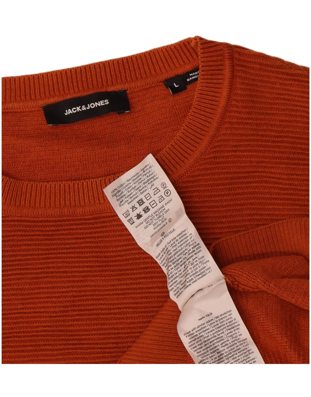 Jack & Jones Herren-Pullover mit Rundhalsausschnitt, Größe L, Baumwolle, Orange