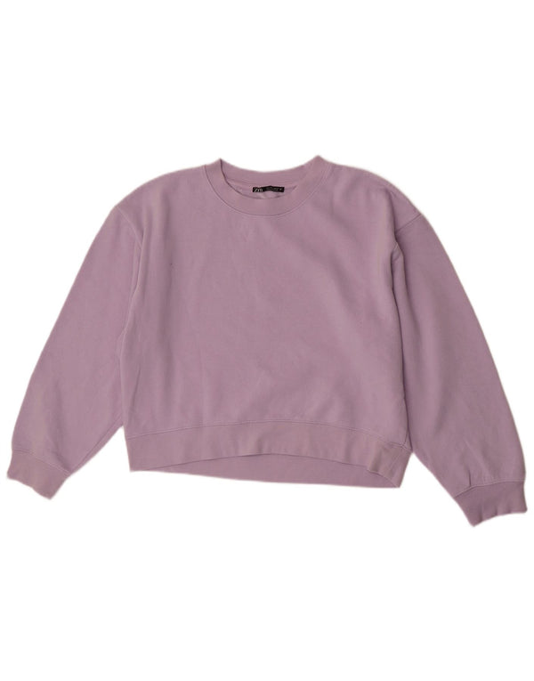 Zara Damen Crop Sweatshirt Pullover UK 16 Large Lila Polyester