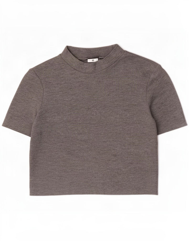 Zara Damen Crop T-Shirt Top UK 10 Small Grau Polyester