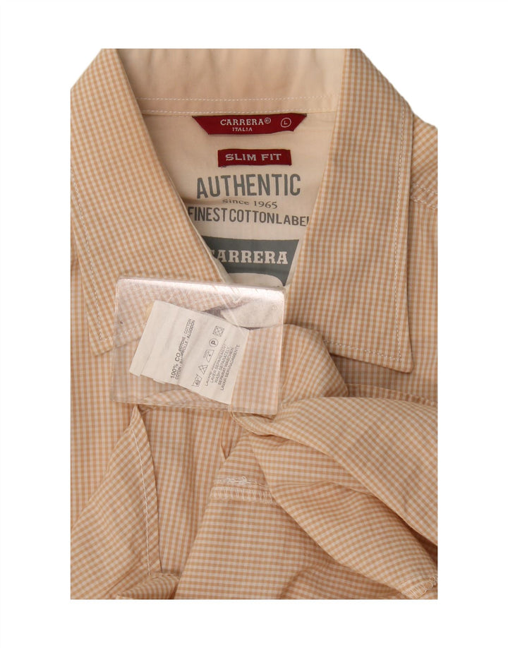 Carrera Herren-Slim-Fit-Hemd, groß, beige, Gingham-Baumwolle