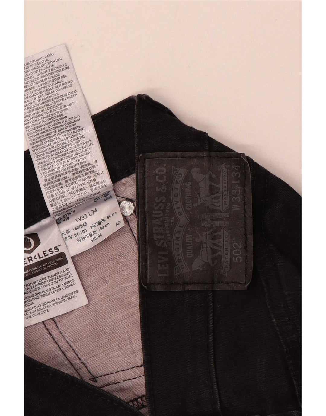 Levi's Herren 502 Tapered Jeans W33 L34 Schwarze Baumwolle