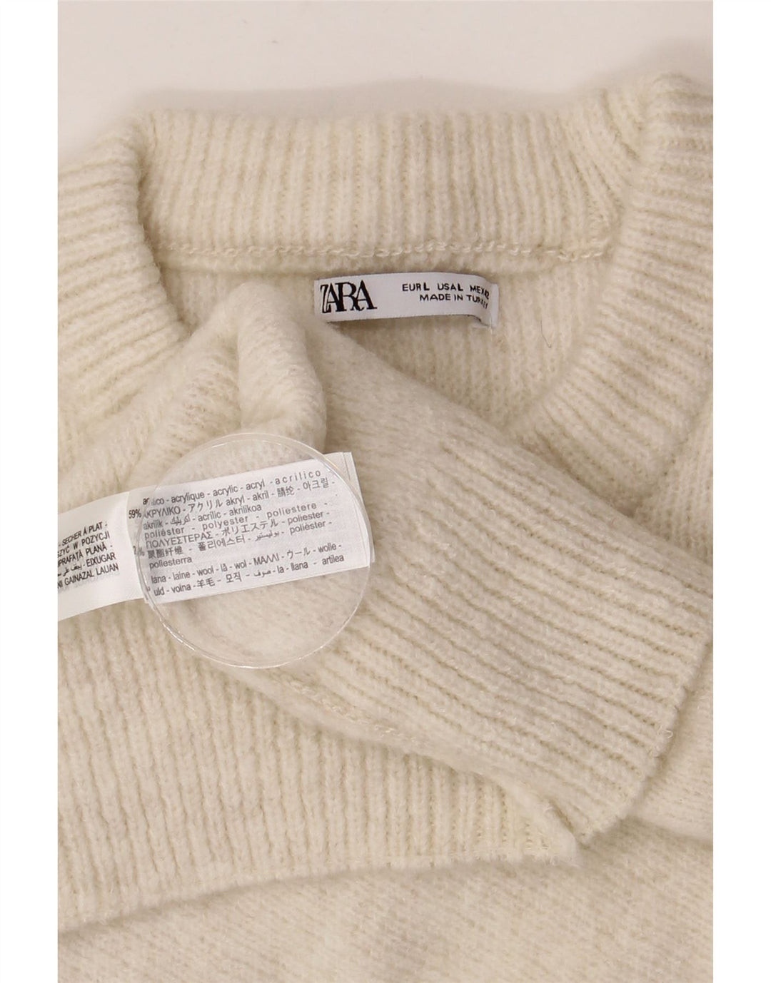 ZARA Herren-Pullover mit Rundhalsausschnitt, groß, beige, Acryl
