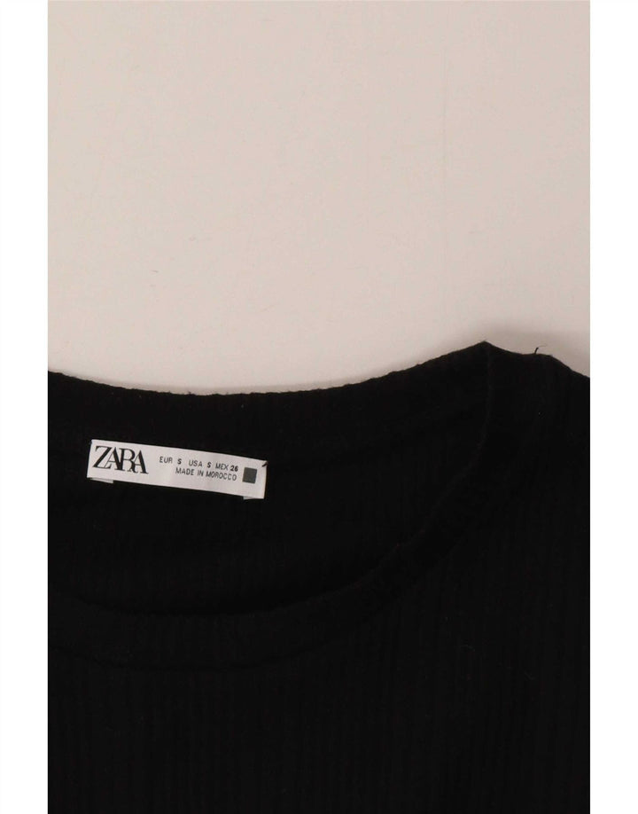 Zara Damen Crop Bluse Top UK 10 Small Schwarz