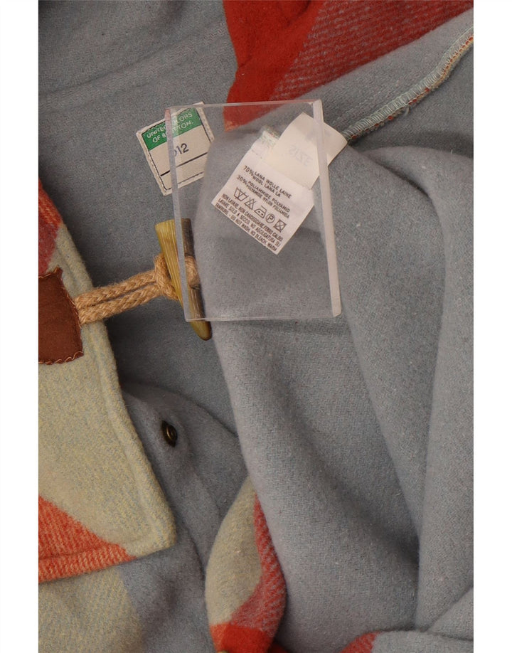 Benetton Damen-Dufflecoat mit Kapuze, UK 16, groß, mehrfarbig, kariert, Wolle