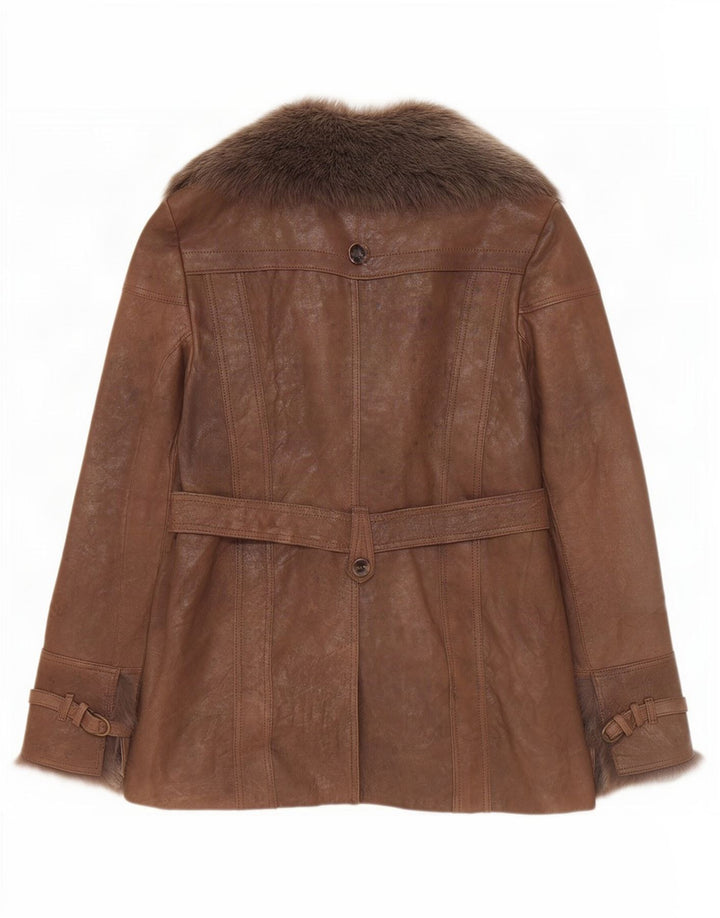 Karen Millen Damen Lederjacke UK 12 Mittelbraun