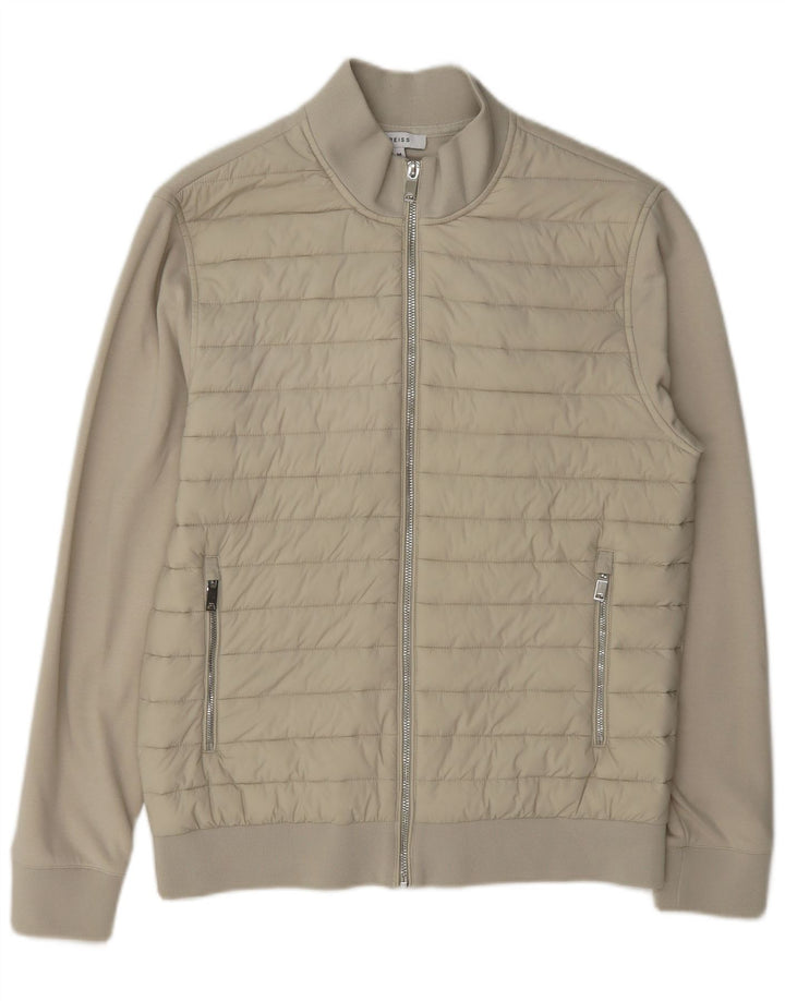 Reiss Herren-Cardigan-Pullover aus mittelbeigeiger Baumwolle