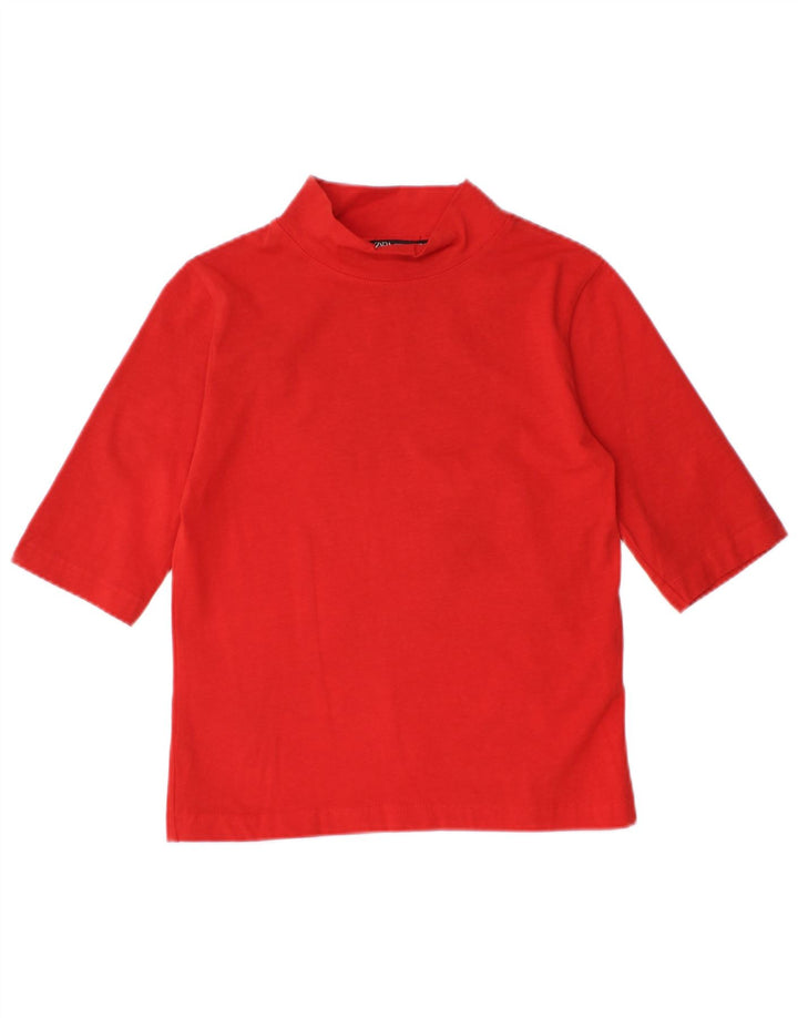 ZARA Womens Crop T-Shirt Top UK 12 Medium Red Cotton