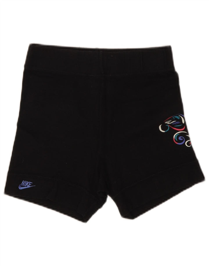 NIKE Womens Graphic Sport Shorts UK 14 Medium  Black Cotton