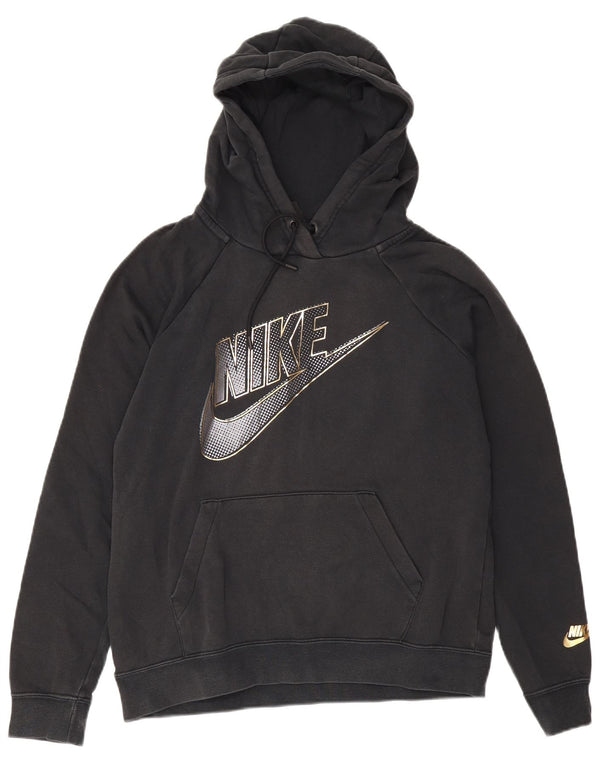 Nike Womens Graphic Oversized Hoodie Pullover UK 10 Small Schwarze Baumwolle