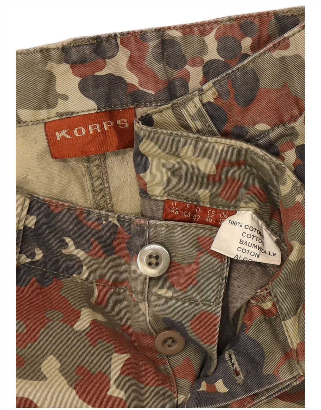VINTAGE Damen Slim Cargohose UK 16 Large W32 L33 Khaki Camouflage