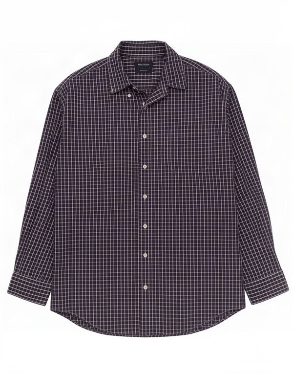 Nautica Mens Classic Fit Shirt Size 17 XL Navy Blue Check Cotton