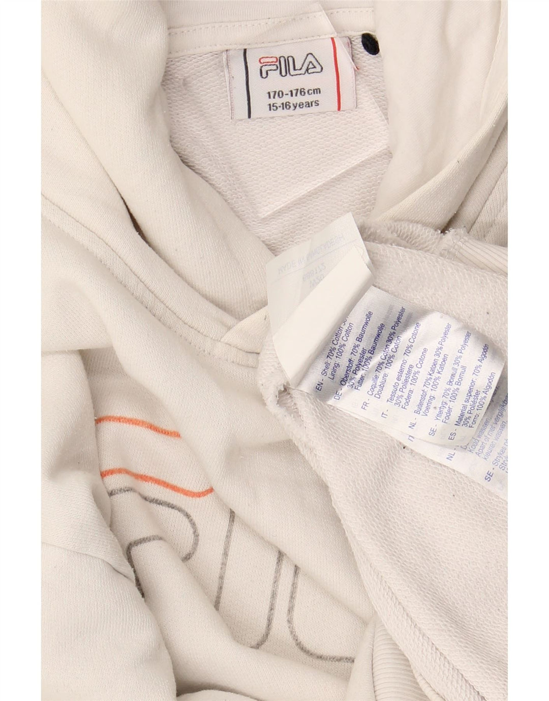 FILA Kapuzenpullover mit Grafik für Jungen, 15–16 Jahre, weiße Baumwolle