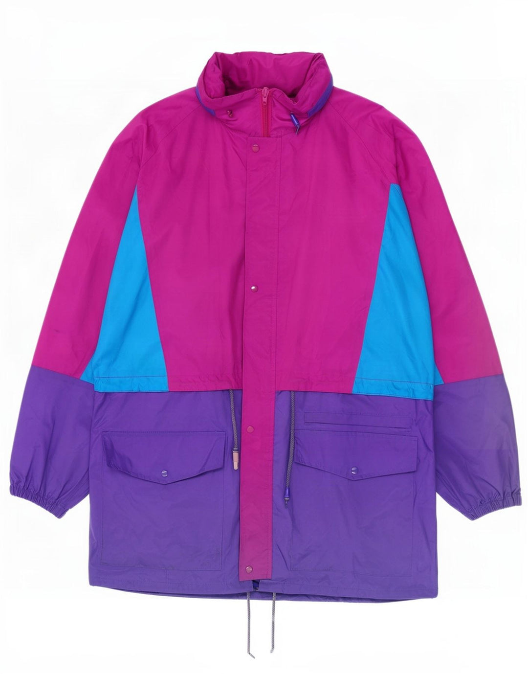 Vintage Herren-Regenjacke mit Kapuze, UK 40, groß, mehrfarbig, Colourblock-Nylon