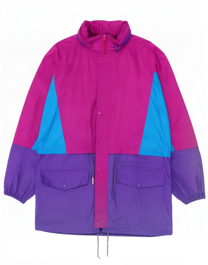 Vintage Herren-Regenjacke mit Kapuze, UK 40, groß, mehrfarbig, Colourblock-Nylon