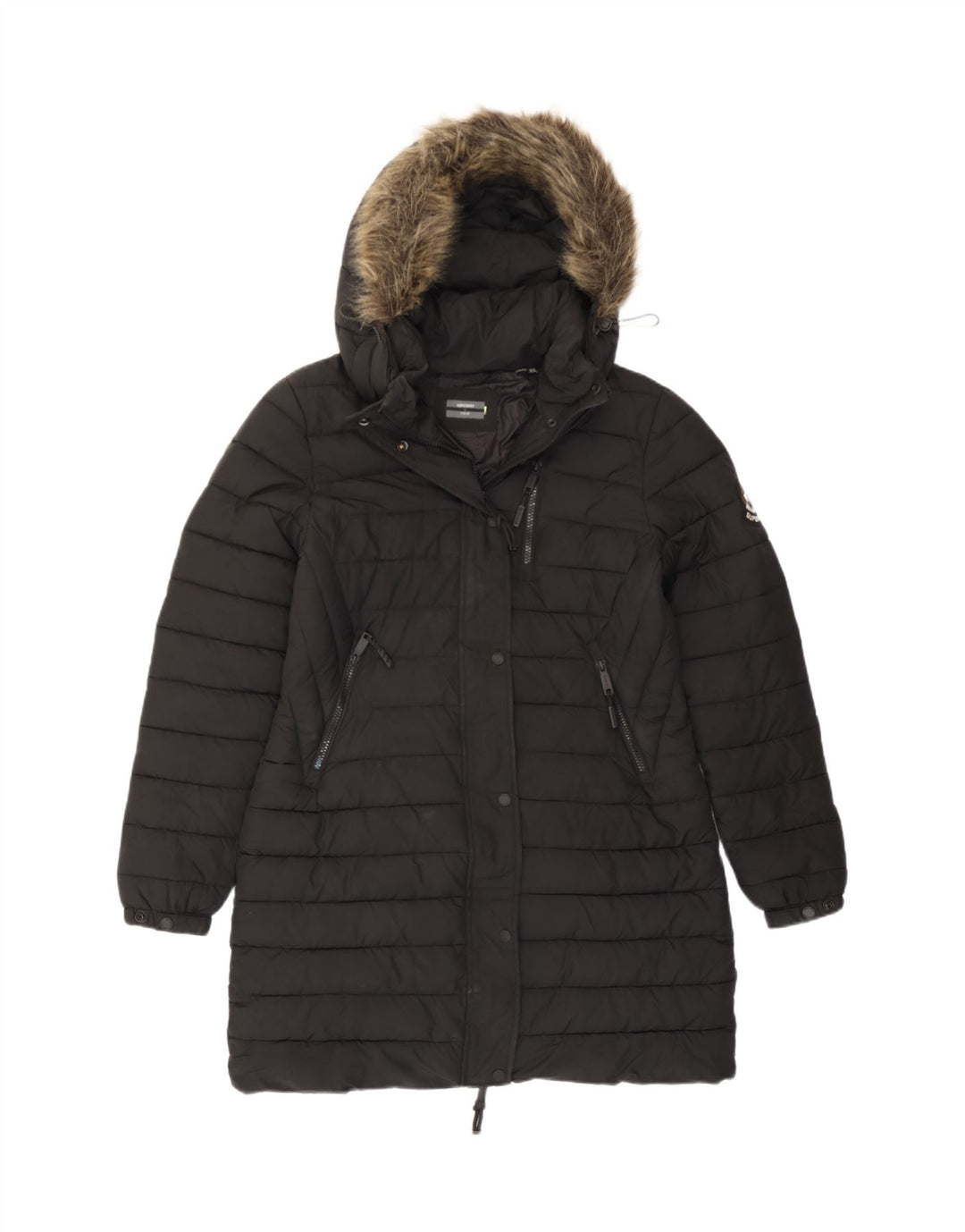 Superdry Wattierte Damenjacke mit Kapuze, UK 12, Mittelschwarz, Polyester