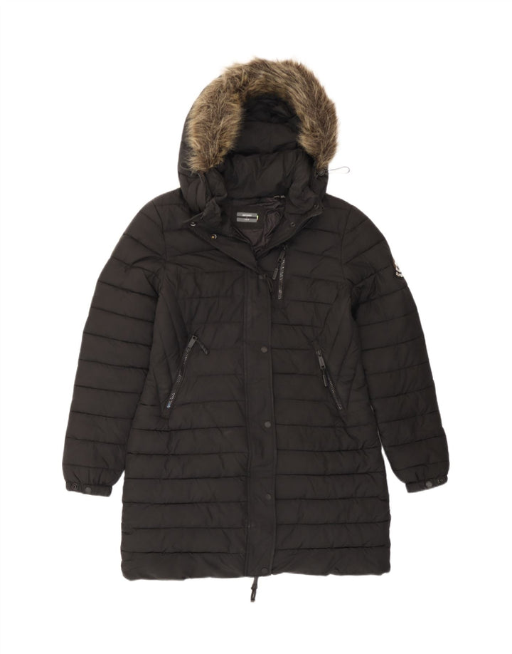 Superdry Wattierte Damenjacke mit Kapuze, UK 12, Mittelschwarz, Polyester