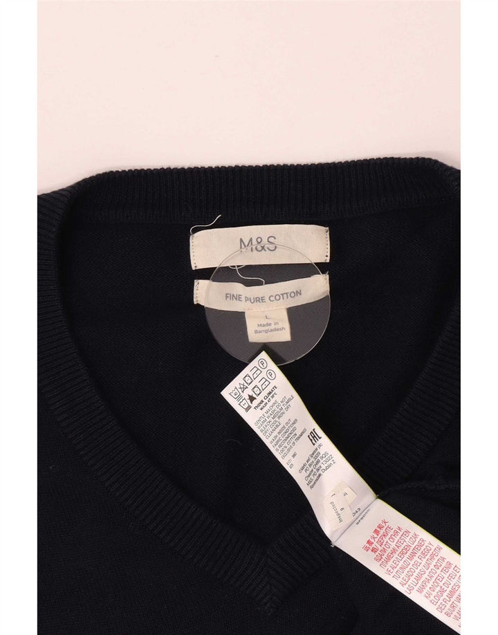 Marks & Spencer Herren-Pullover mit V-Ausschnitt, groß, marineblaue Baumwolle