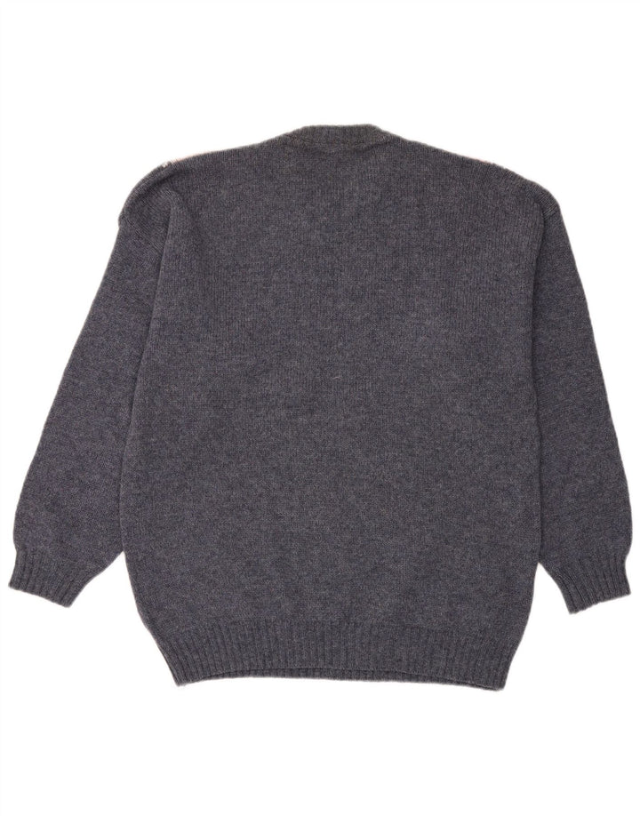 VINTAGE Herren-Pullover mit Rundhalsausschnitt, groß, blau, Argyle/Diamant