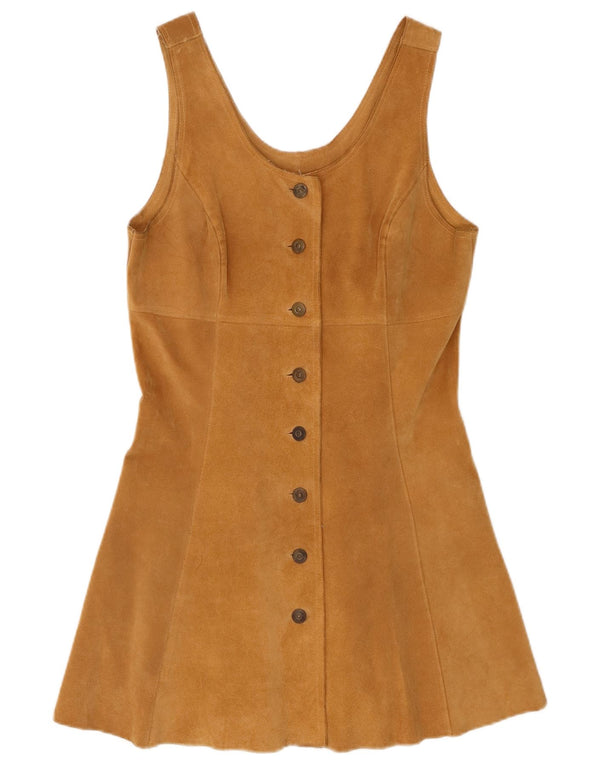 Vintage Damen Ärmelloses Wildlederkleid IT 44 Mittelbeiges Leder