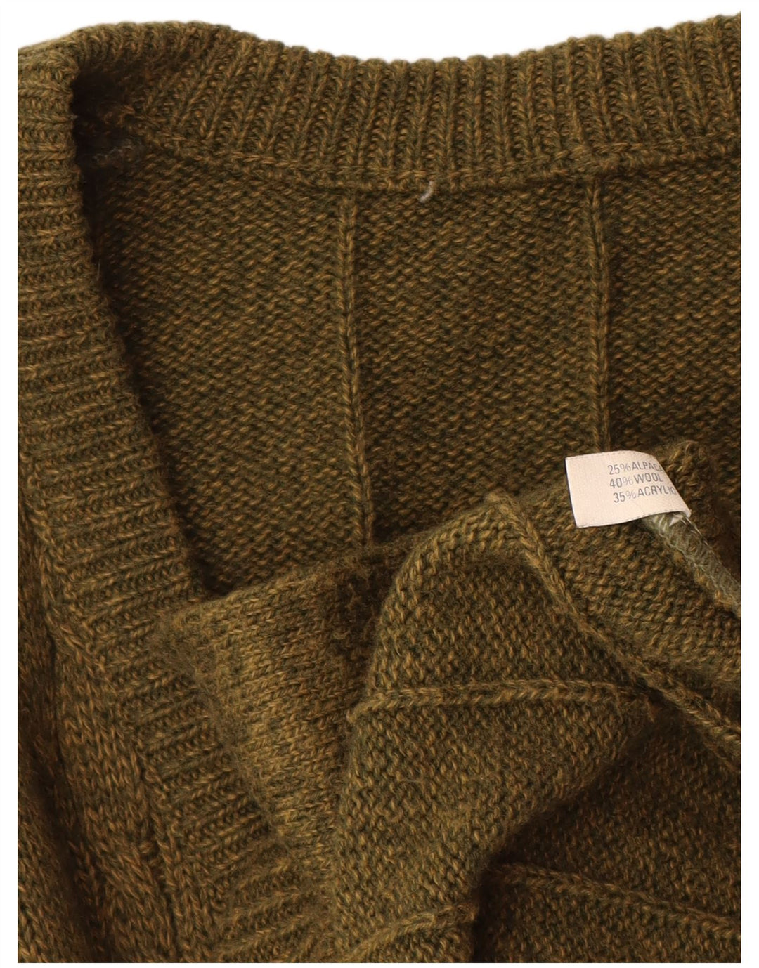 VINTAGE Herren-Cardigan-Pullover, groß, Khaki, Alpakawolle